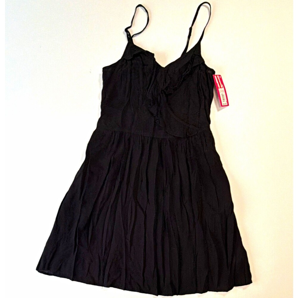 Xhilaration Black V-Neck Smocked Sundress Adjustable Straps Rayon S Knee